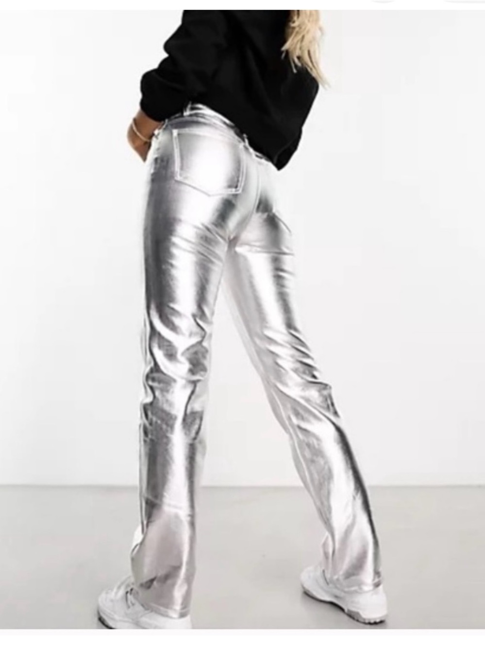 NWT Silver Metallic Faux Leather Bootcut Pants By Love,Fire Size 13